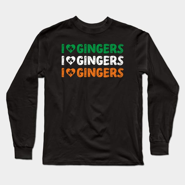 I Love Gingers Heart Shamrock Redhead Lover Long Sleeve T-Shirt by Funny Animals Merch